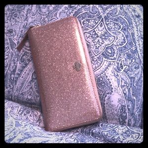Kate Spade Zip Around Wallet Rose Gold Glitter